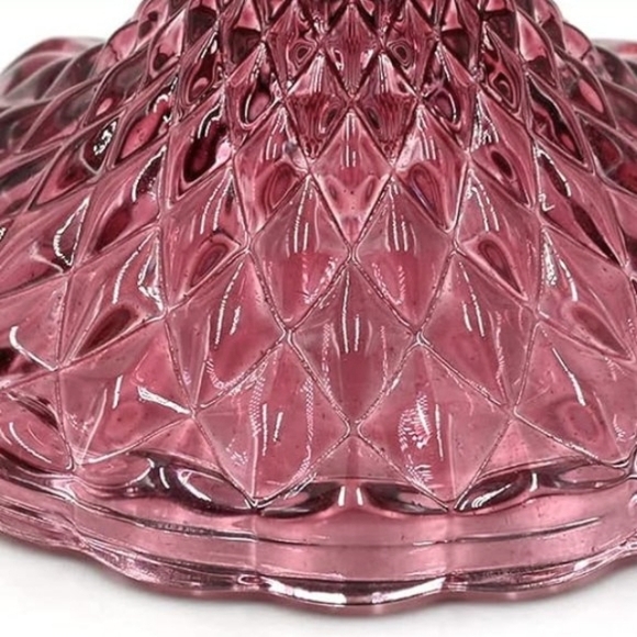 Set 2 Berry Pink Faceted Glass Candlesticks Crystal Candle Holders Vintage Style - Picture 3 of 9